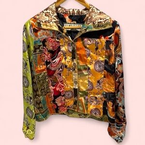 Y2K 90’s vintage silky boujee saks Shazam Funky lightweight multi color jacket
